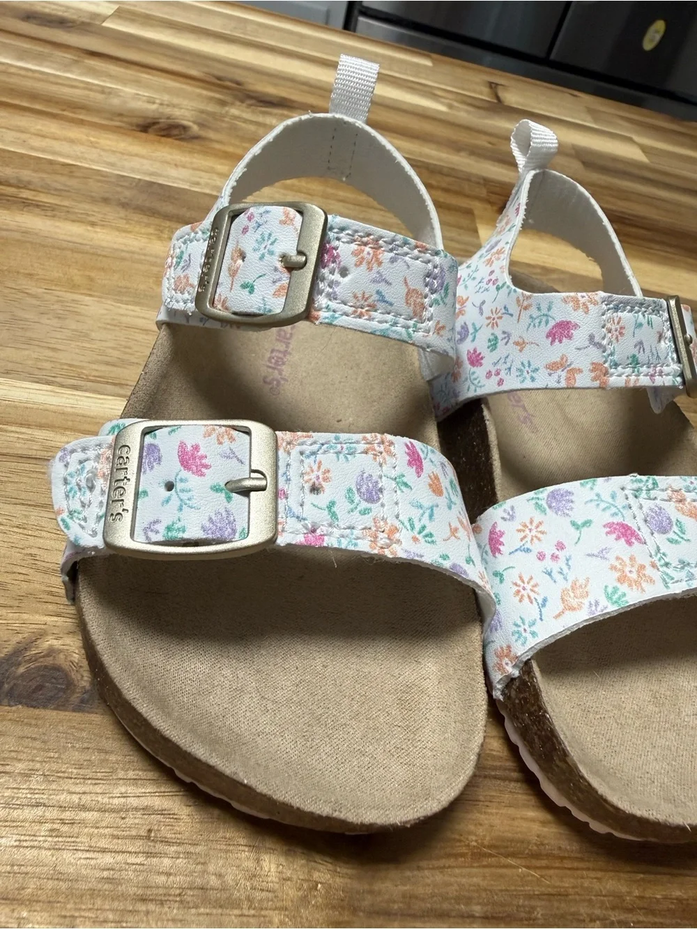 Carter's White Floral Print Adjustable Velcro Strap Sandals